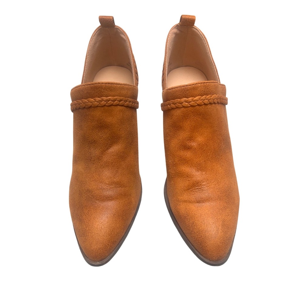 Journee Collection Womens Cognac Braided Trim V-Cut Ankle Booties Size 7.5